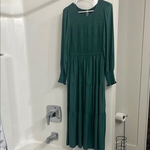 Green Pleated Long Sleeve Sundress